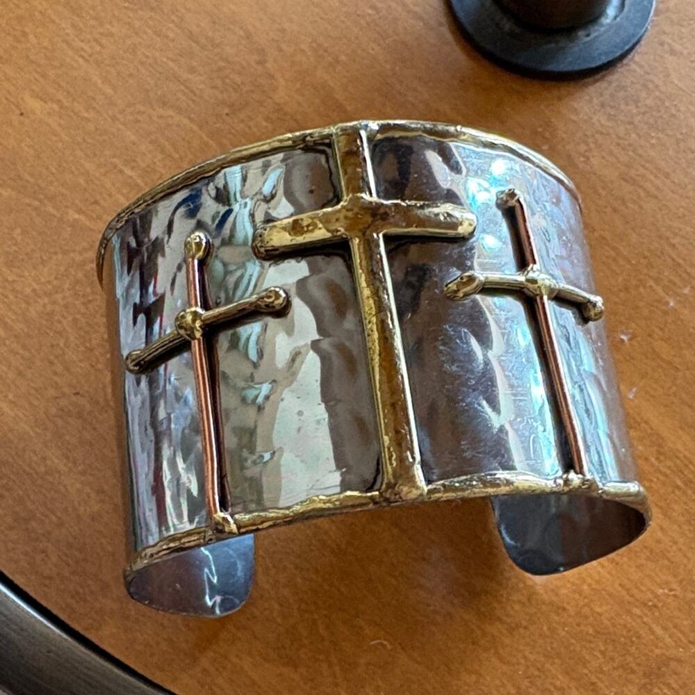 Anju NWT Stainless, brass and copper mixed metal cross cuff bracelet